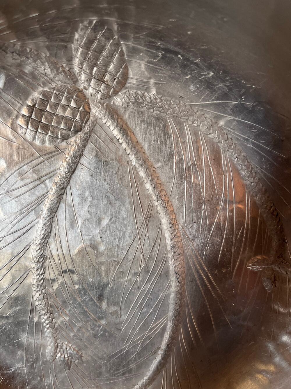 Hand-hammered aluminum 

bowl by Lri Borrowdale ,